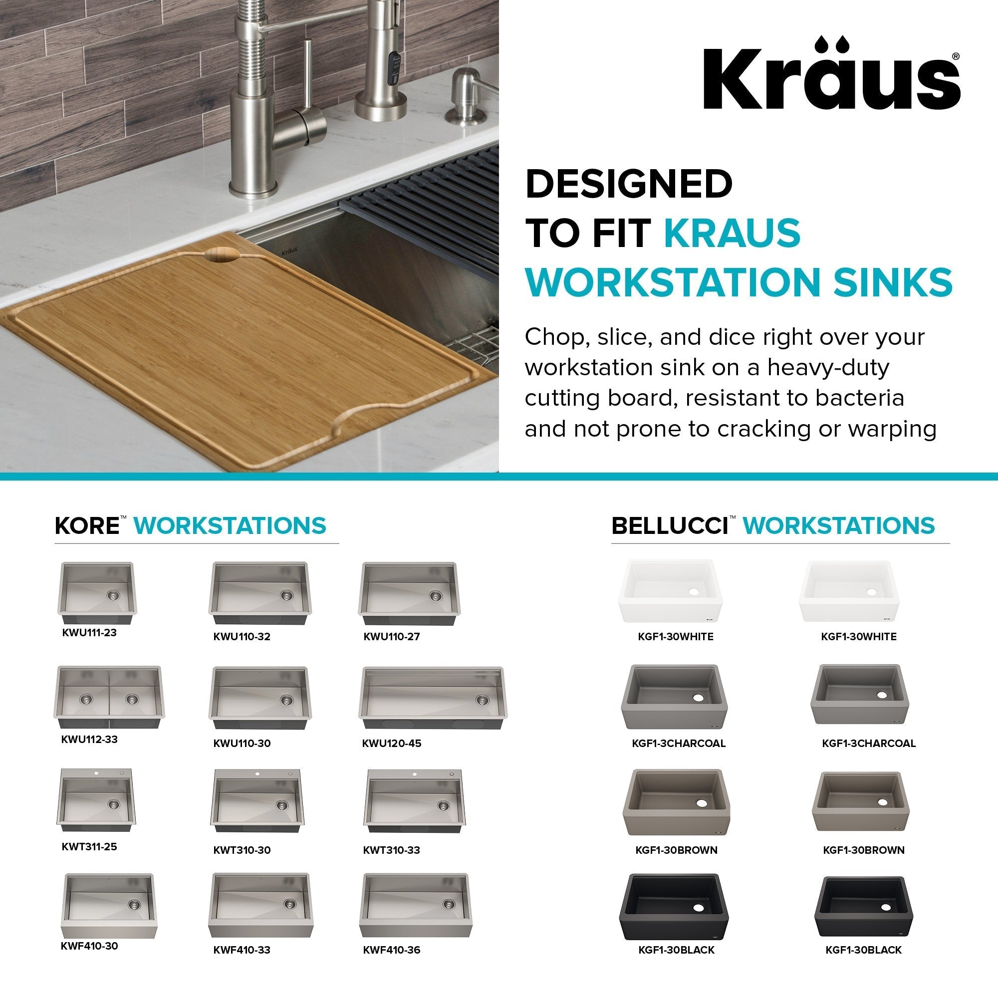 KRAUS Solid Bamboo Cutting Board with Mobile Device Holder for