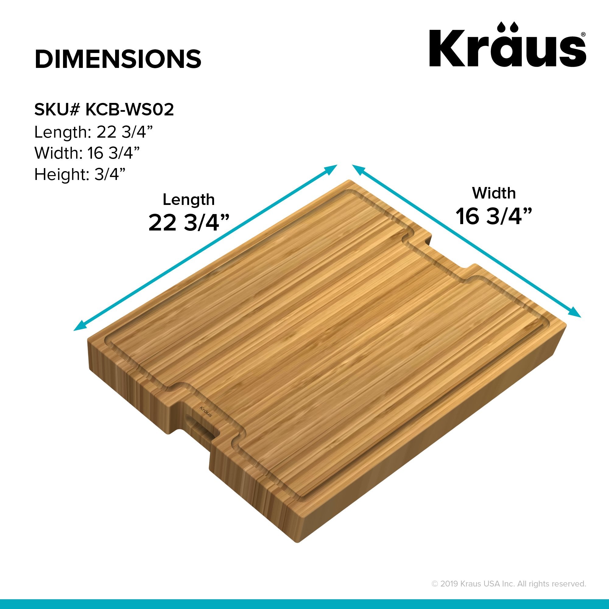 KRAUS Workstation Kitchen Sink Solid Bamboo Cutting Board/Serving Board 