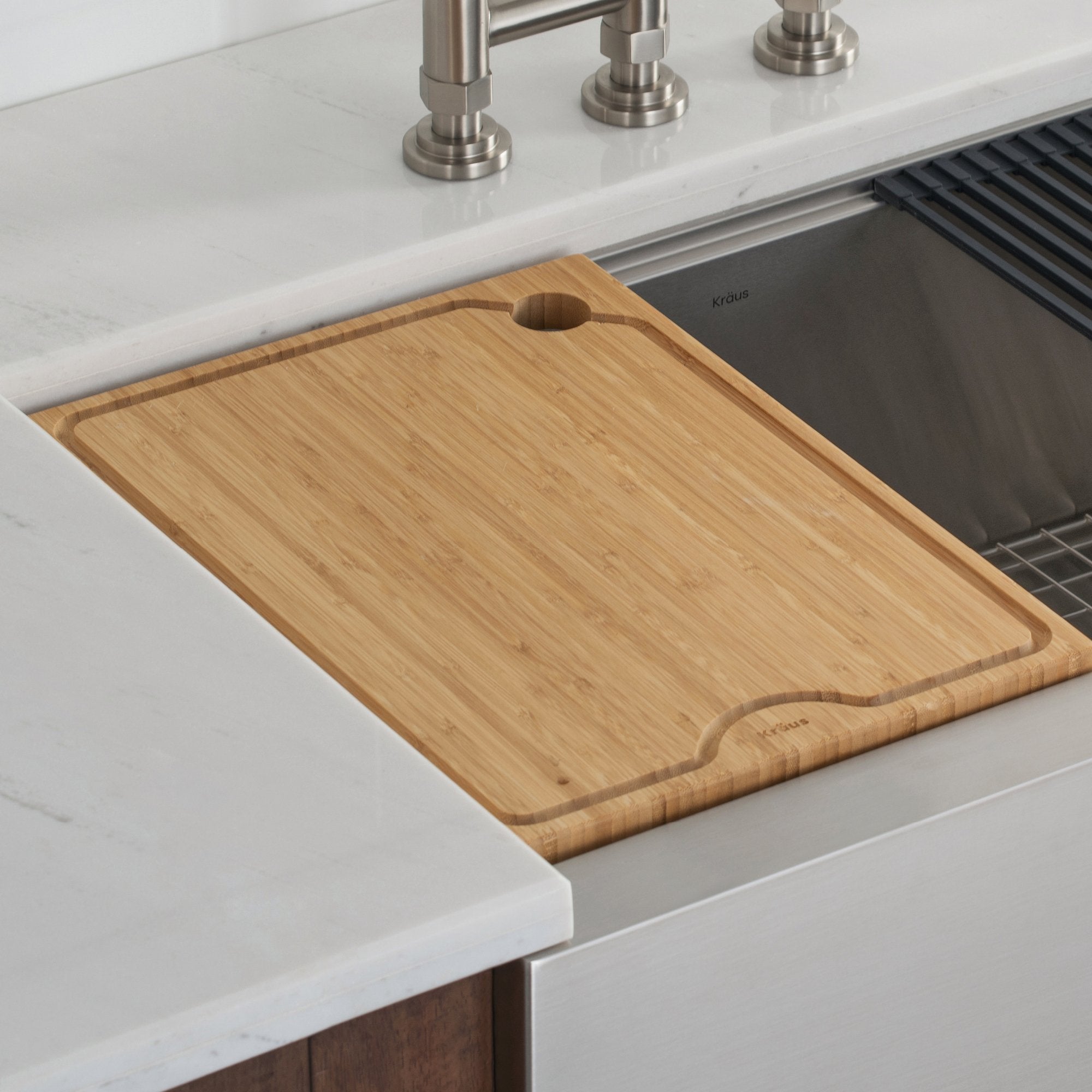 Workstation Sink Accessory - 15 Bamboo Cutting Board with Silicone Co –  Create Good Sinks