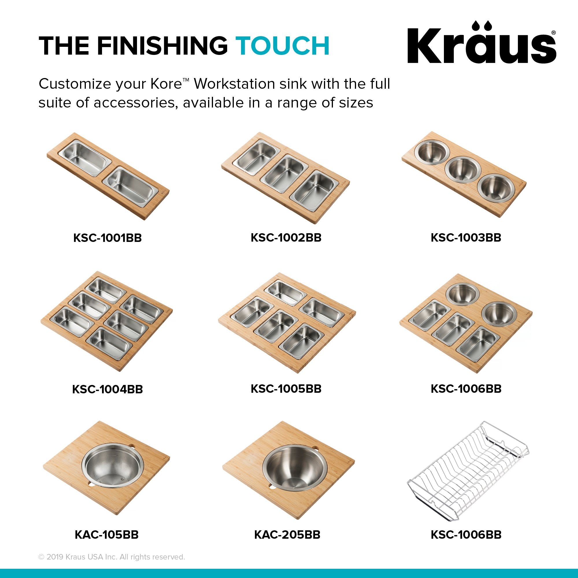 KRAUS Workstation Serving Board Set with Five Rectangular Bowls-Kitchen Accessories-KRAUS