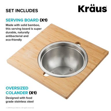 KRAUS Workstation Serving Board and Stainless Steel Colander-Kitchen Accessories-KRAUS