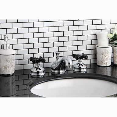 Kingston Brass Heritage Onyx Traditional Widespread Lavatory Faucet with Black Porcelain Cross Handle-Bathroom Faucets-Free Shipping-Directsinks.