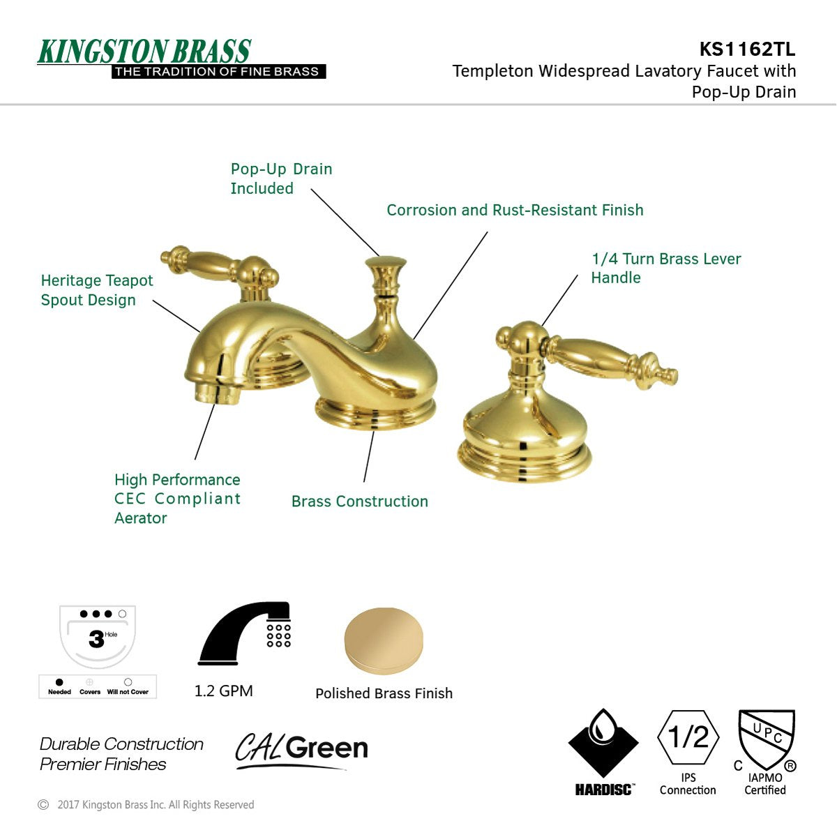 Kingston Brass Heritage Deck Mount 8-Inch Widespread 3-Hole Bathroom Faucet