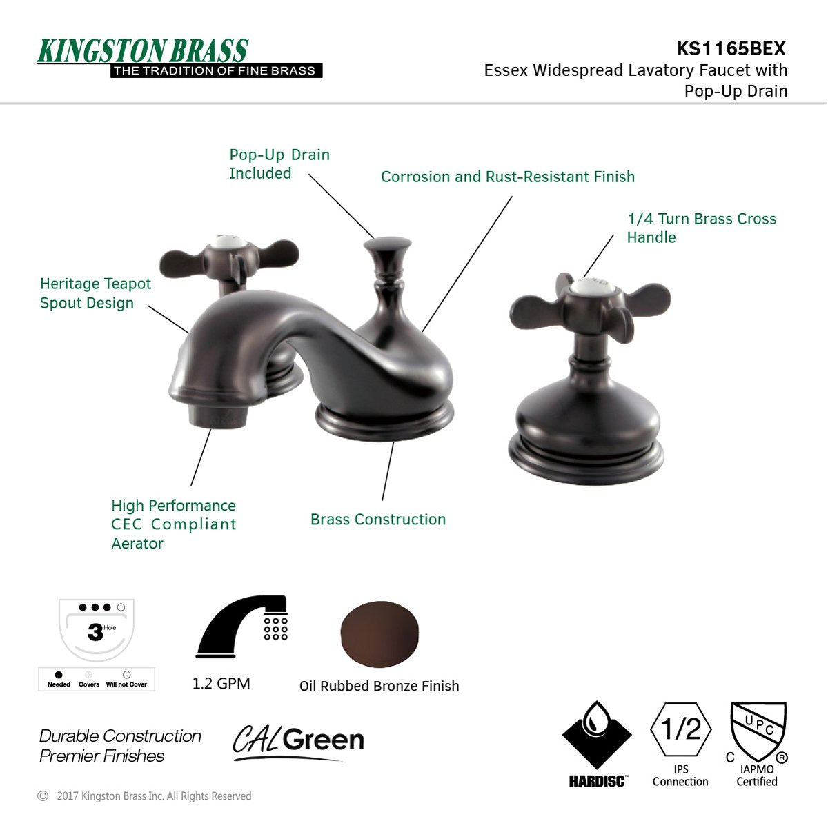 Kingston Brass Essex 3-Hole 8-Inch Widespread Bathroom Faucet