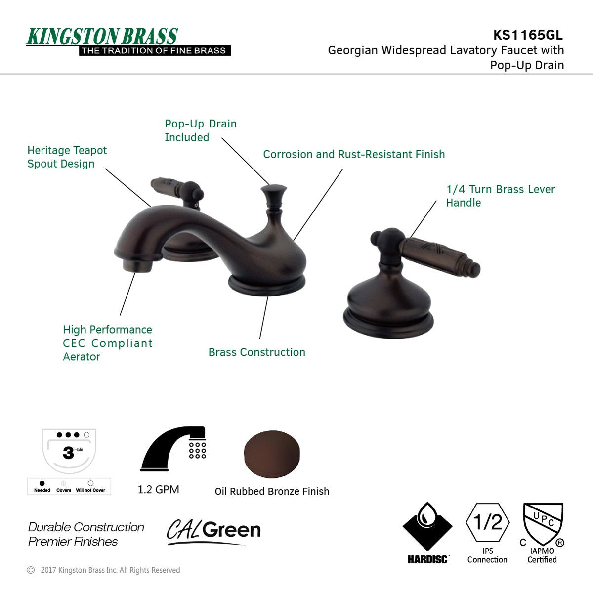 Kingston Brass Georgian 8-Inch Widespread Bathroom Faucet