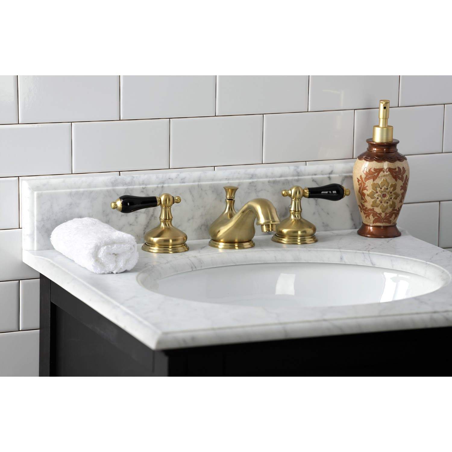 Kingston Brass KS116XPKL-P Duchess Widespread Bathroom Faucet with Brass Pop-Up