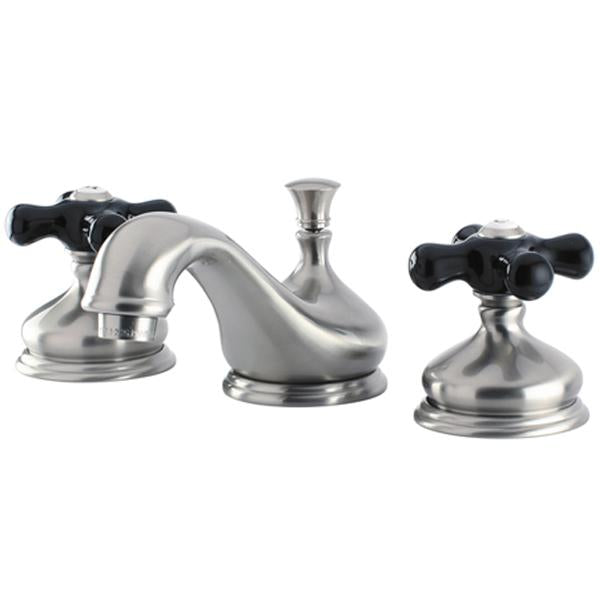 Kingston Brass Heritage Onyx Traditional Widespread Lavatory Faucet with Black Porcelain Cross Handle-Bathroom Faucets-Free Shipping-Directsinks.