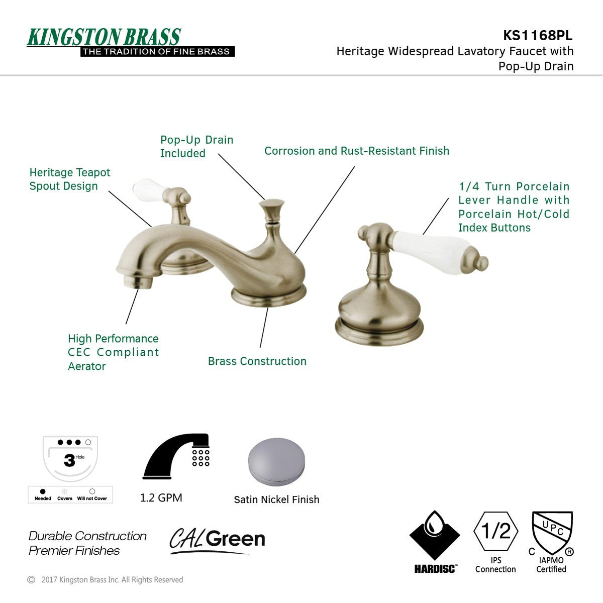 Kingston Brass Heritage 8" Widespread Deck Mount Bathroom Faucet