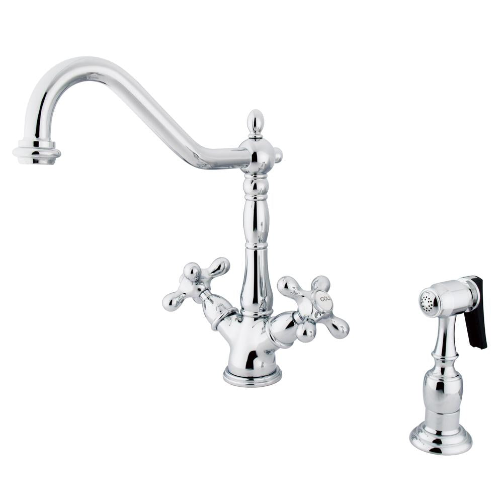 Kingston Brass Heritage Double Handle Kitchen Faucet with Side Sprayer-Kitchen Faucets-Free Shipping-Directsinks.