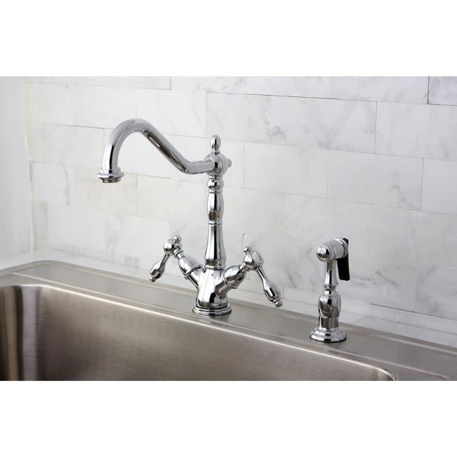 Kingston Brass Tudor Mono Deck Mount Kitchen Faucet with Brass Sprayer-Kitchen Faucets-Free Shipping-Directsinks.