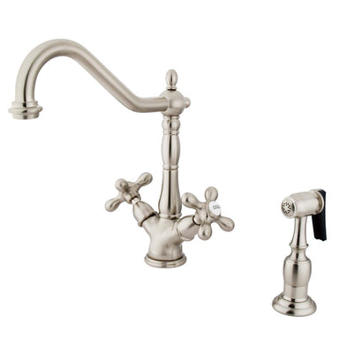 Kingston Brass Heritage Double Handle Kitchen Faucet with Side Sprayer-Kitchen Faucets-Free Shipping-Directsinks.