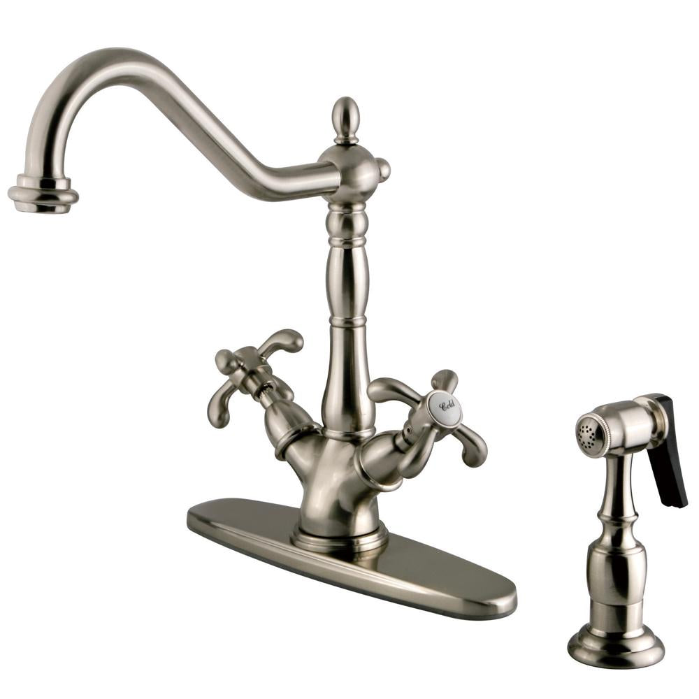 Kingston Brass French Country Mono Deck Mount Kitchen Faucet with Brass Sprayer-Kitchen Faucets-Free Shipping-Directsinks.