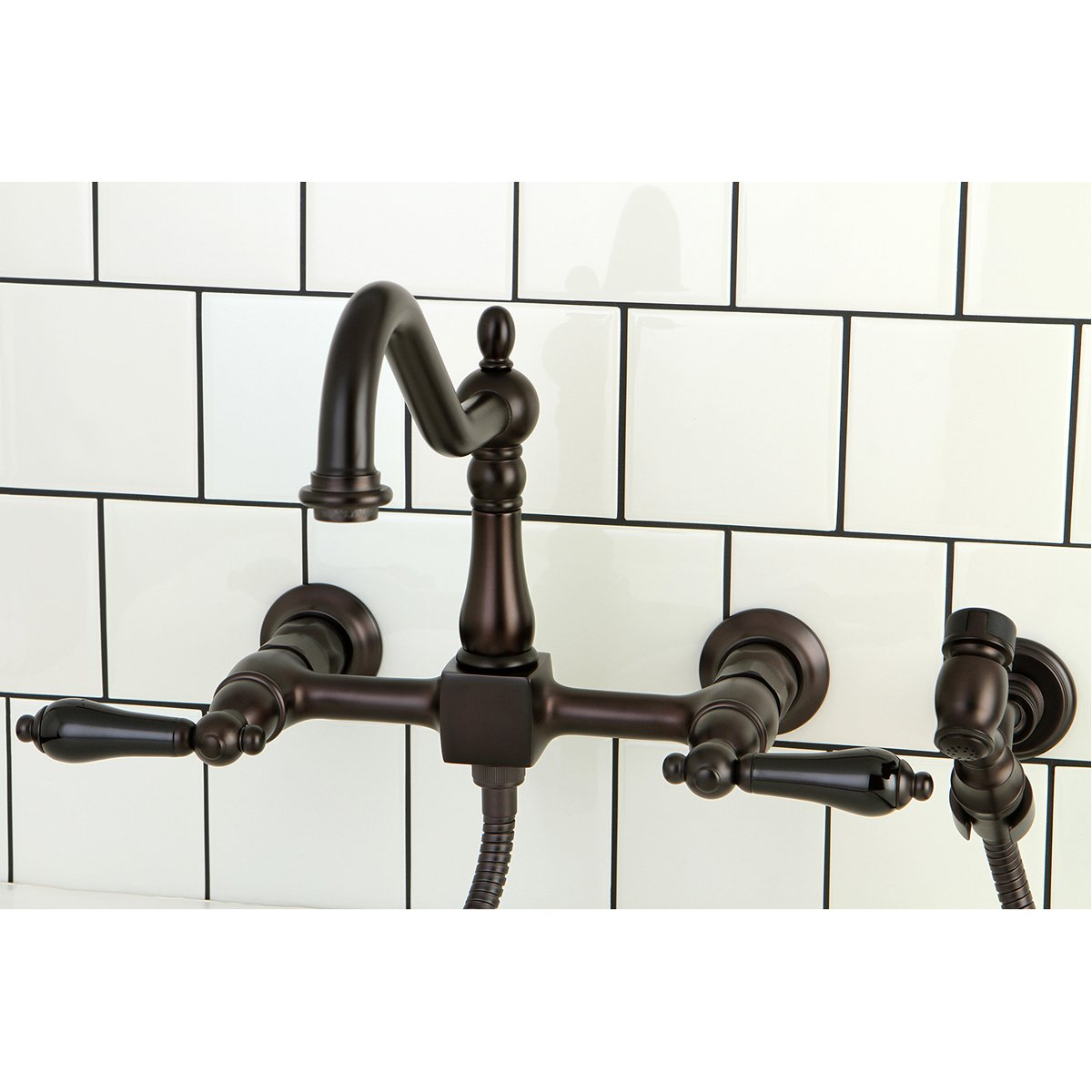 Kingston Brass Duchess 8-Inch Centerset Wall Mount Kitchen Faucet with Brass Sprayer