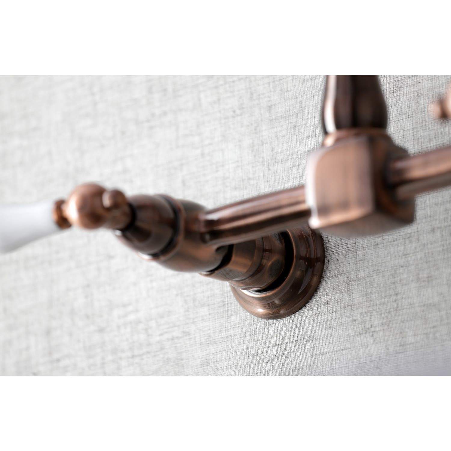 Kingston Brass KS124PLAC Heritage Two-Handle Wall Mount Bridge Kitchen Faucet, Antique Copper