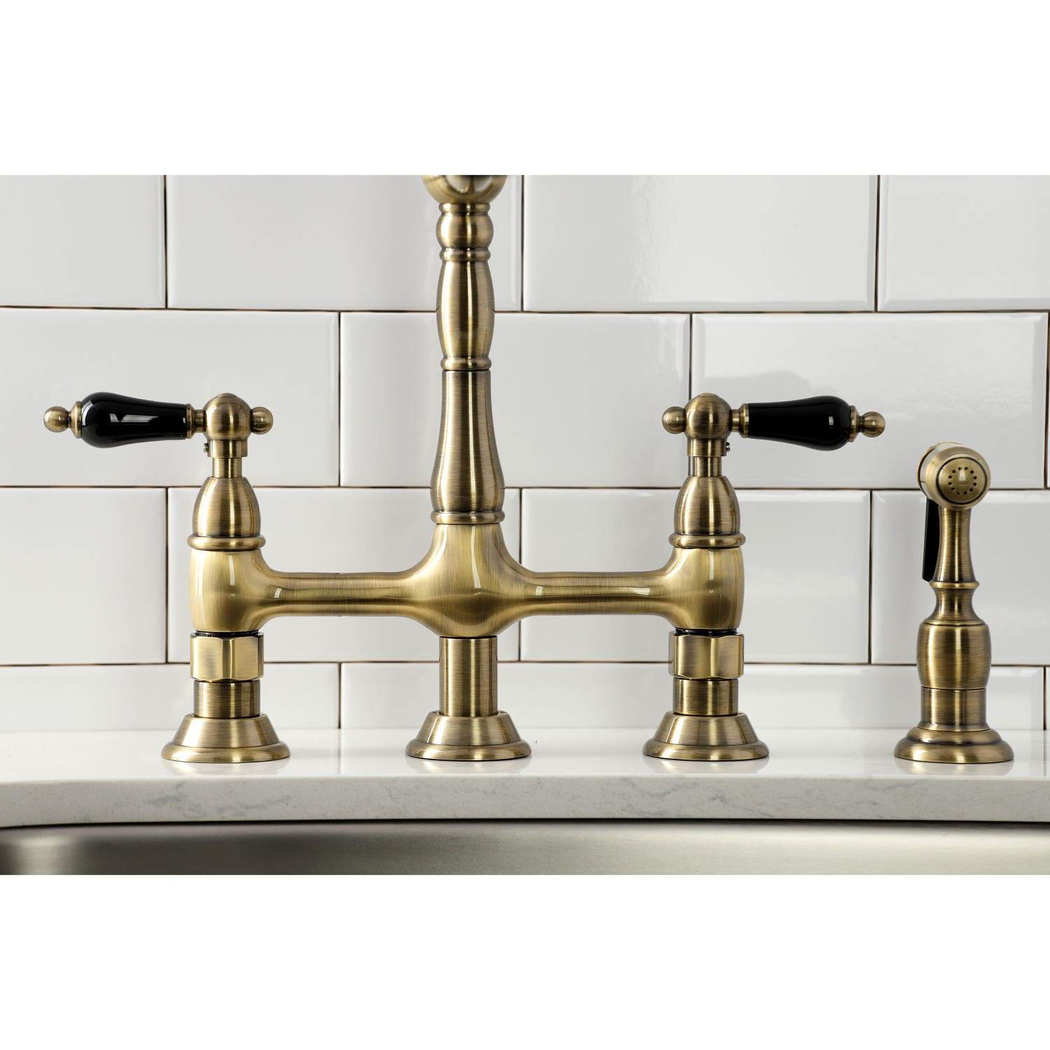 Kingston Brass KS127XPKLBS-P Duchess Bridge Kitchen Faucet with Brass Sprayer