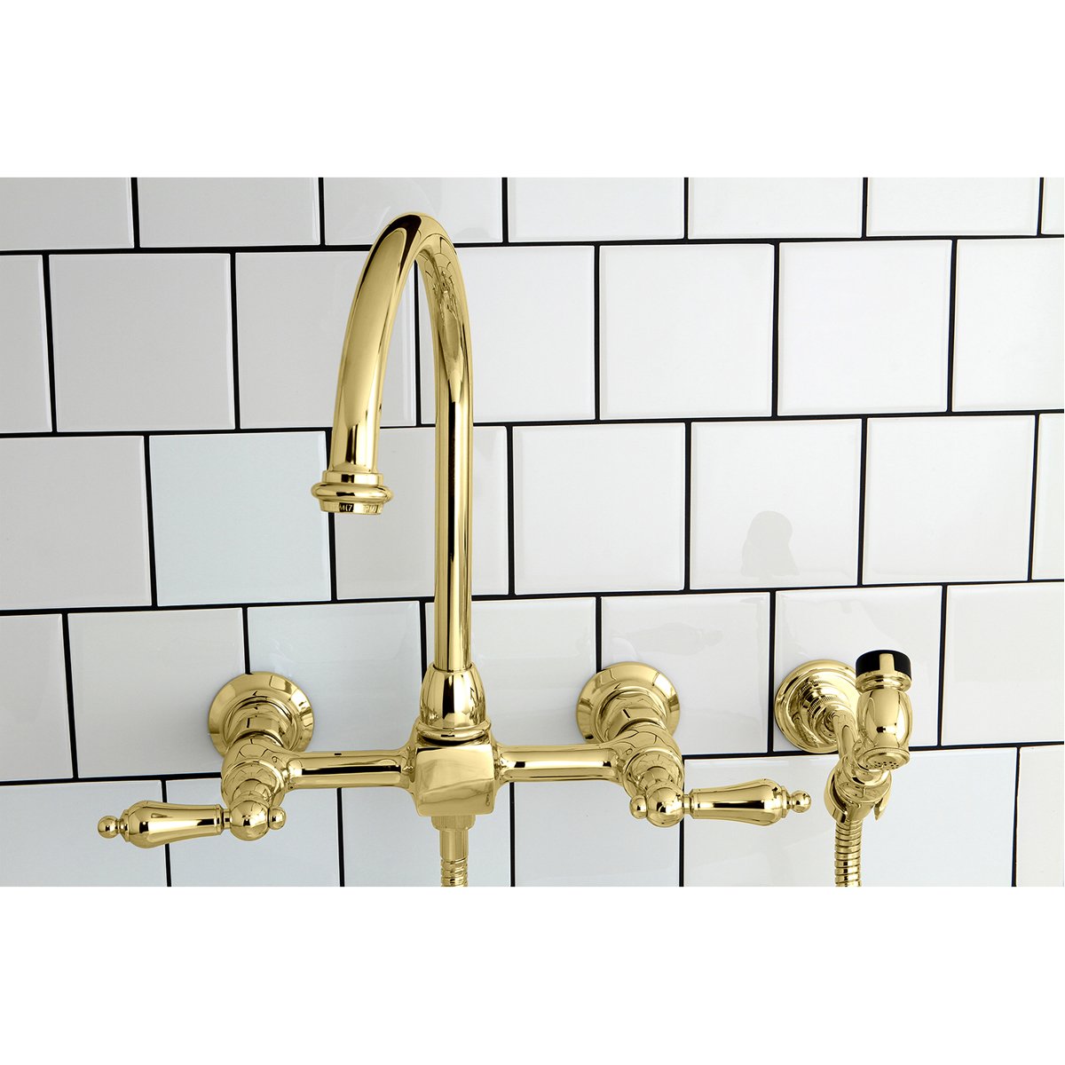 Kingston Brass Restoration 8-Inch Centerset Wall Mount Kitchen Faucet with Brass Sprayer