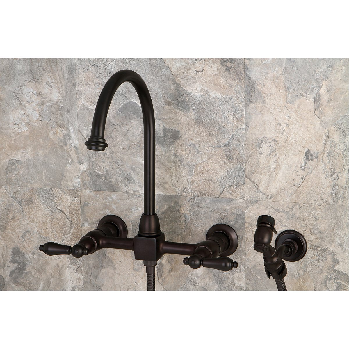 Kingston Brass Restoration 8-Inch Centerset Wall Mount Kitchen Faucet with Brass Sprayer