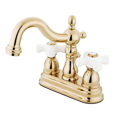 Kingston Brass Heritage Two Handle 4" Centerset Polished Brass Lavatory Faucet with Brass Pop-up-Bathroom Faucets-Free Shipping-Directsinks.