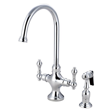 Kingston Brass Vintage Double Handle Kitchen Faucet with Brass Side Sprayer-Kitchen Faucets-Free Shipping-Directsinks.
