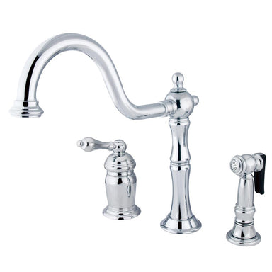 Kingston Brass Heritage Single Handle Deck Mount Widespread Kitchen Faucet with Brass Sprayer-Kitchen Faucets-Free Shipping-Directsinks.