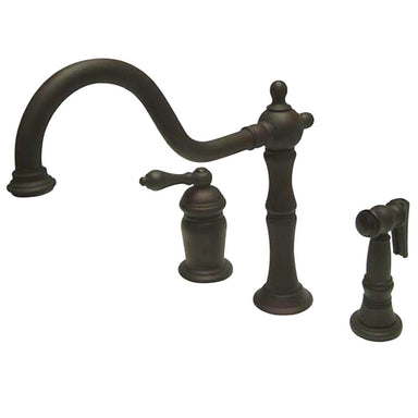 Kingston Brass Heritage Single Handle Deck Mount Widespread Kitchen Faucet with Brass Sprayer-Kitchen Faucets-Free Shipping-Directsinks.