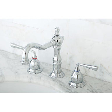 Kingston Brass Heritage Two Handle 8" to 14" Widespread Three Hole Lavatory Faucet with Brass Pop-up-Bathroom Faucets-Free Shipping-Directsinks.