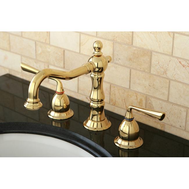 Kingston Brass Heritage Two Handle 8" to 14" Widespread Three Hole Lavatory Faucet with Brass Pop-up-Bathroom Faucets-Free Shipping-Directsinks.