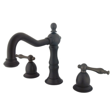 Kingston Brass Heritage Two Handle Deck Mount 8" to 14" Widespread Lavatory Faucet with Brass Pop-up-Bathroom Faucets-Free Shipping-Directsinks.