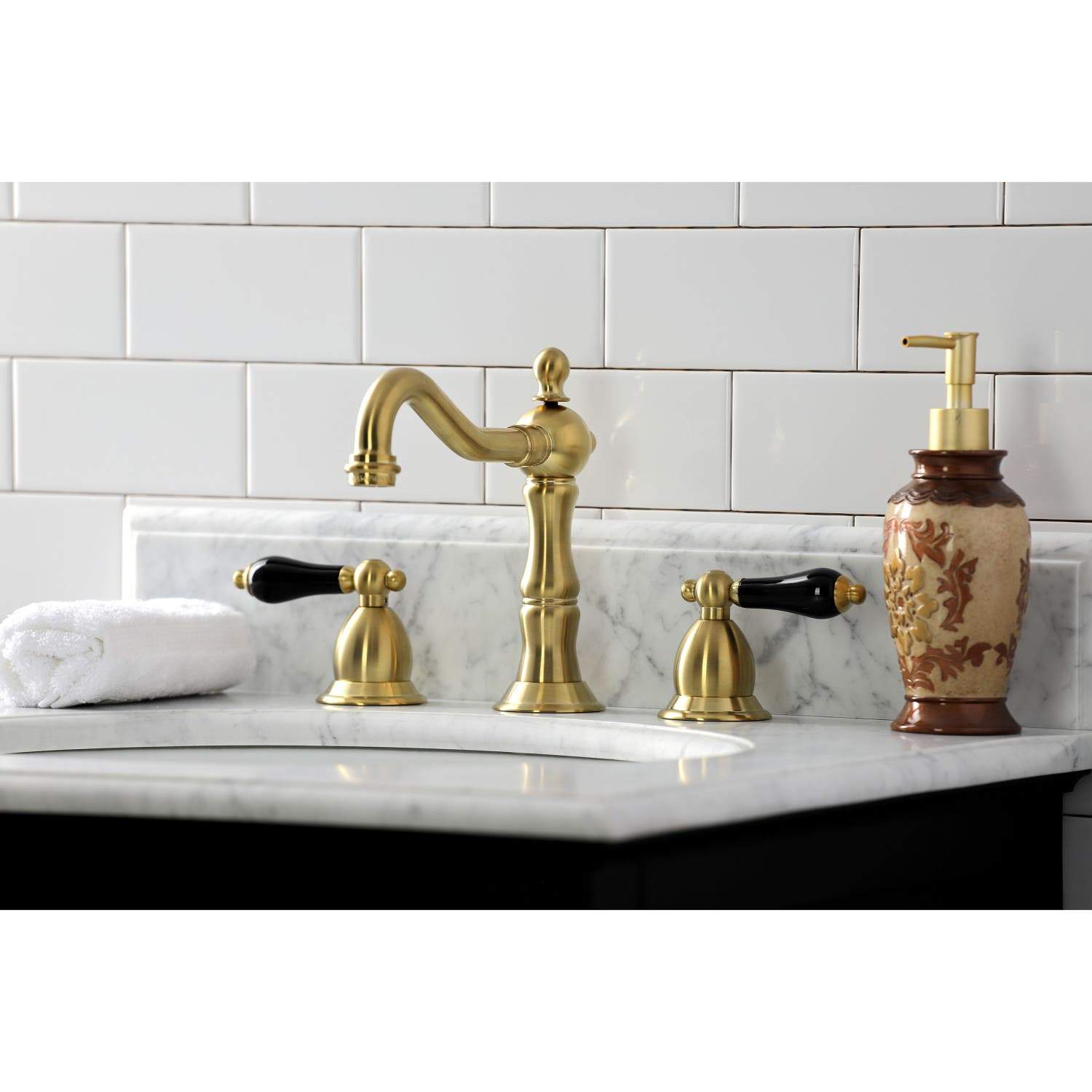 Kingston Brass KS197XPKL-P Duchess Widespread Bathroom Faucet with Brass Pop-Up