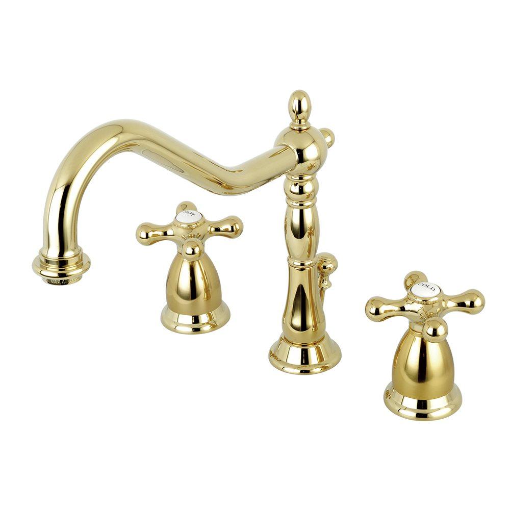 Kingston Brass Heritage Deck Mount 8-Inch Widespread Bathroom Faucet with Brass Pop-Up