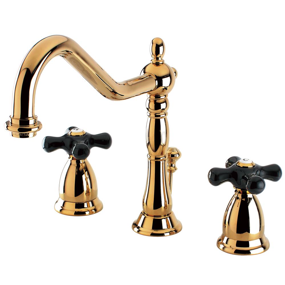 Kingston Brass Heritage Onyx Widespread Lavatory Faucet with Black Porcelain Cross Handle-Bathroom Faucets-Free Shipping-Directsinks.