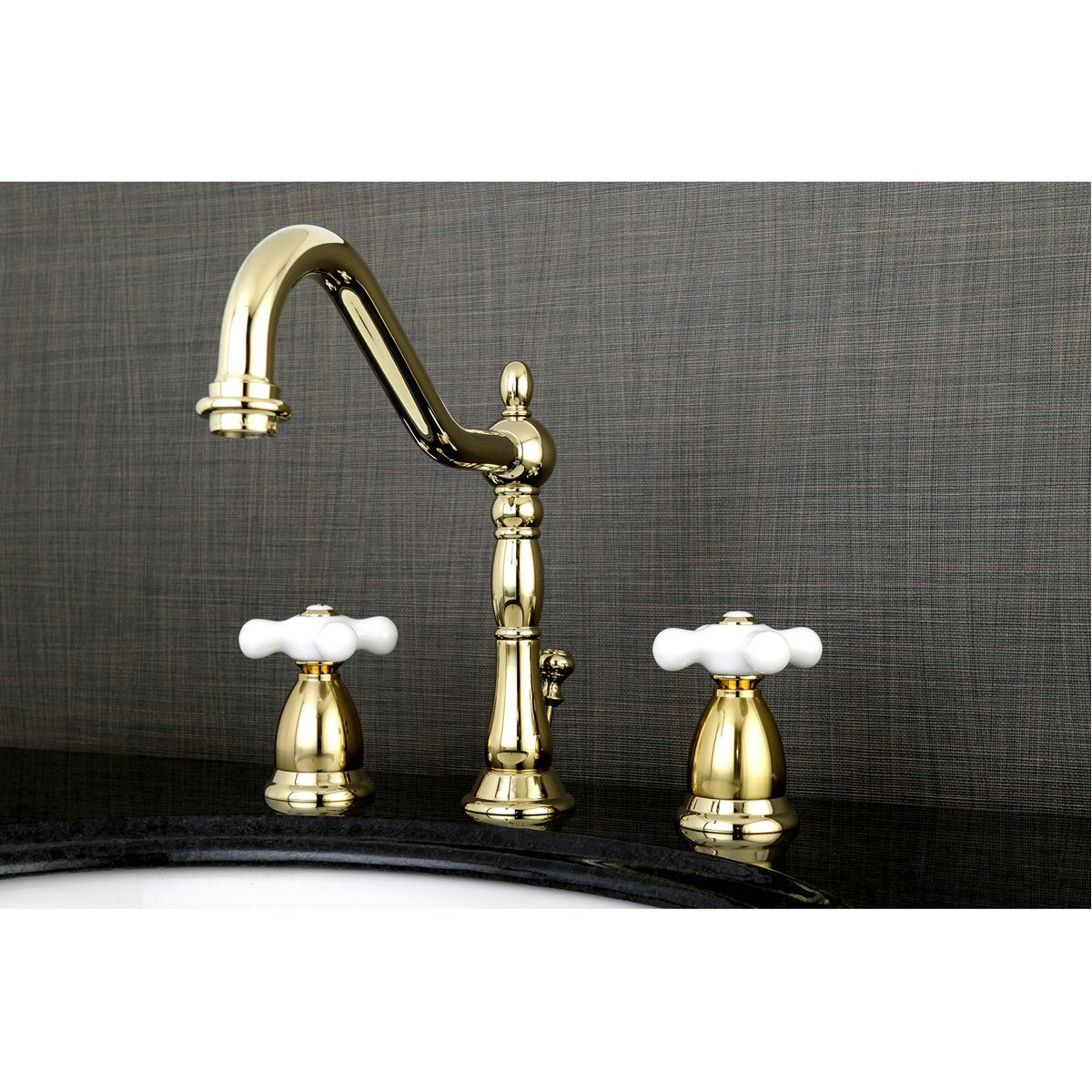 Kingston Brass Heritage Cross-Handle 3-Hole 8-Inch Widespread Bathroom Faucet