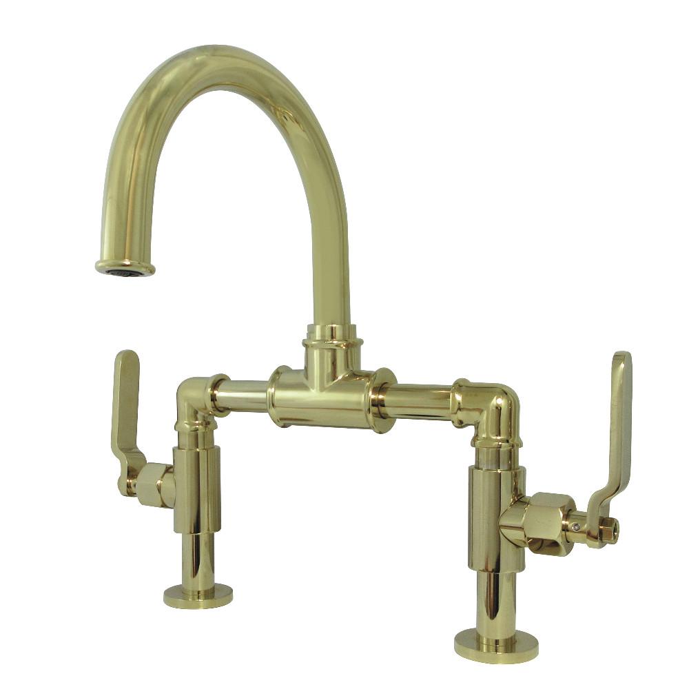 Kingston Brass KS217XKL-P Whitaker Industrial Style Bridge Bathroom Faucet with Pop-Up Drain