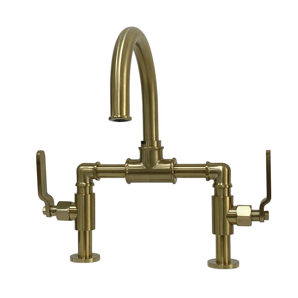 Kingston Brass KS217XKL-P Whitaker Industrial Style Bridge Bathroom Faucet with Pop-Up Drain