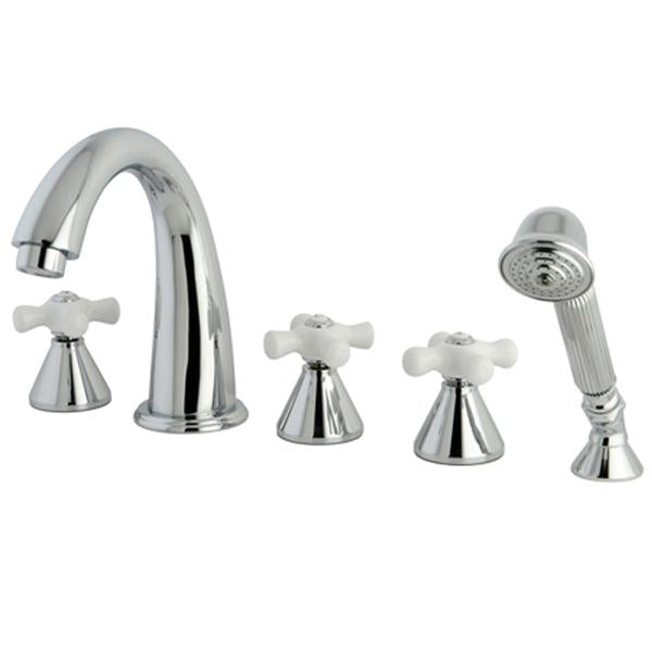 Kingston Brass KS23615PX Royale Three Handle Roman Tub Filler with Hand Shower in Polished Chrome-Tub Faucets-Free Shipping-Directsinks.