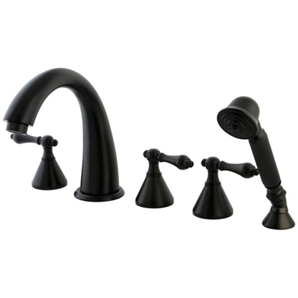 Kingston Brass Royale Three Handle Roman Tub Filler with Hand Shower in Oil Rubbed Bronze-Tub Faucets-Free Shipping-Directsinks.