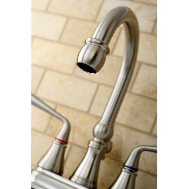 Kingston Brass Silver Sage Two Handle 4" Centerset Lavatory Faucet with Brass Pop-up in Satin Nickel-Bathroom Faucets-Free Shipping-Directsinks.