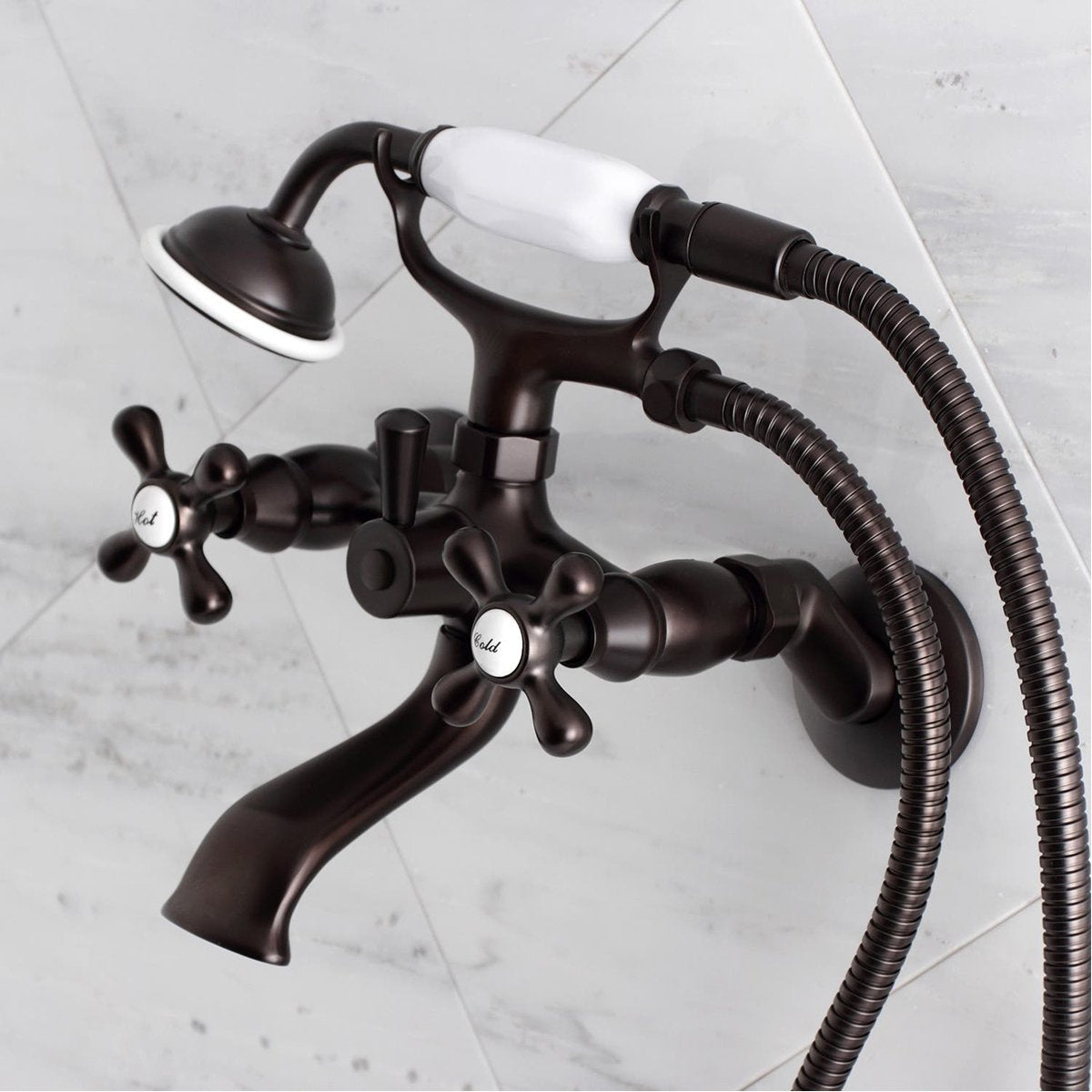 KINGSTON BRASS Vintage Wall Mount Claw Foot Tub Faucet Package – Polished Chrome With Hand Shower, Drain & Valves