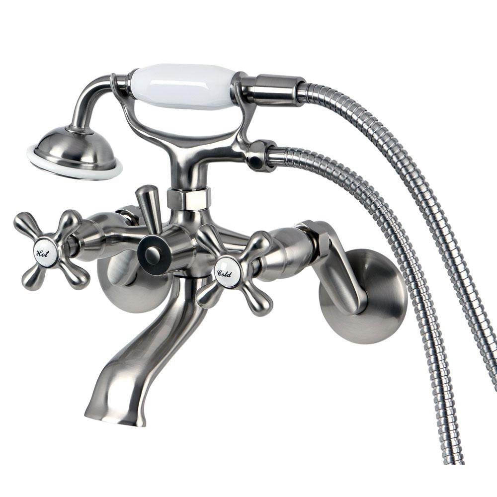 Kingston Brass Victorian Tub Wall Mount Clawfoot Tub Filler with Hand Shower in Satin Nickel-Tub Faucets-Free Shipping-Directsinks.