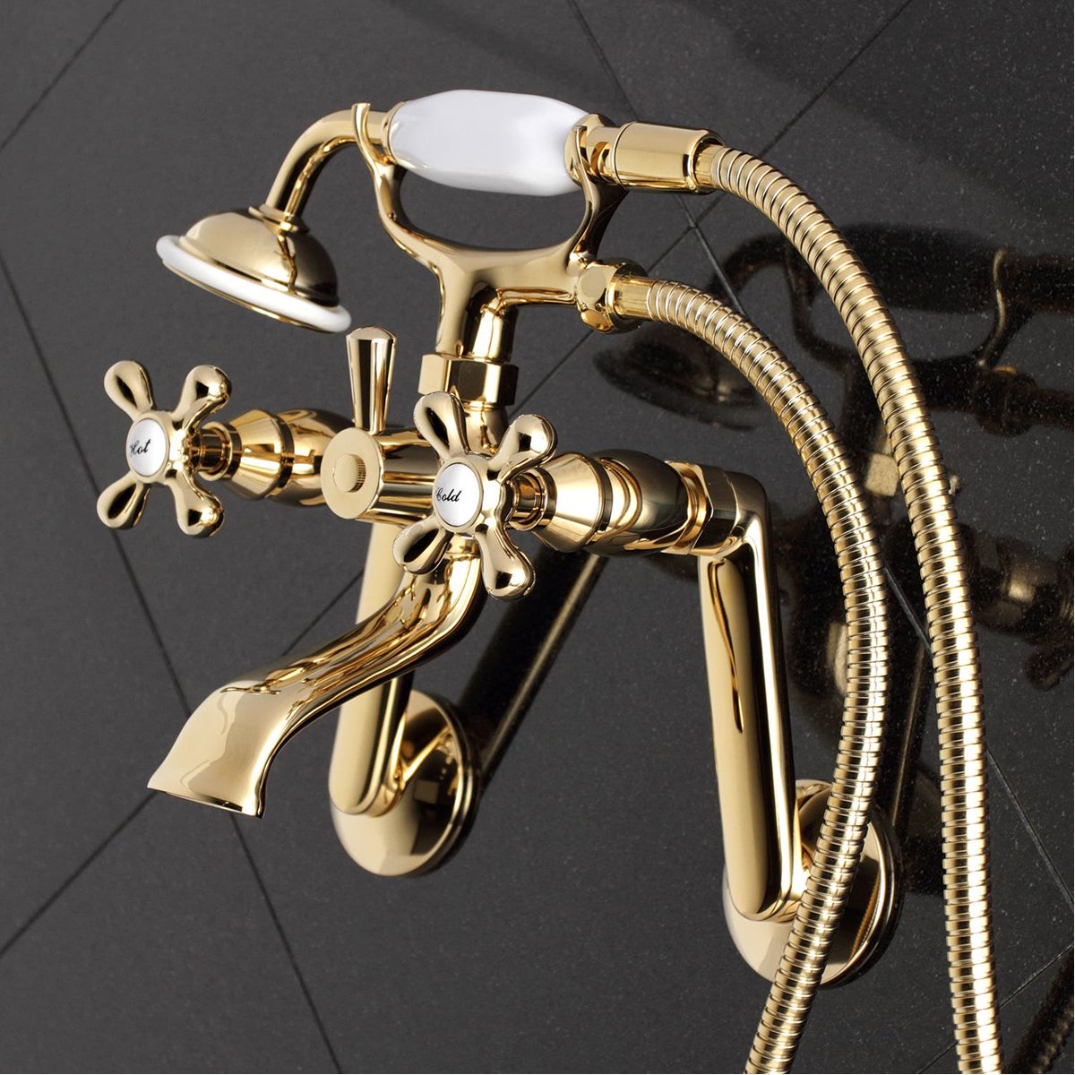 Kingston Brass 2-Hole Tub Wall Mount Clawfoot Tub Faucet with Hand Shower