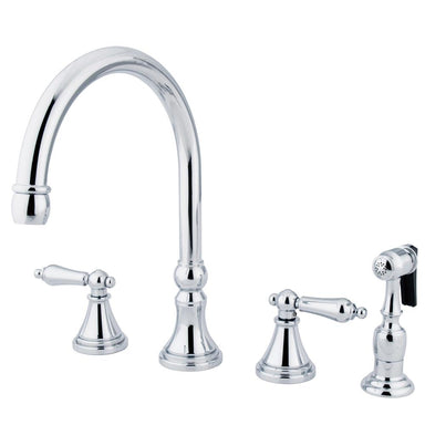 Kingston Brass Governor 8" Deck Mount Kitchen Faucet with Brass Sprayer in Polished Chrome-Kitchen Faucets-Free Shipping-Directsinks.
