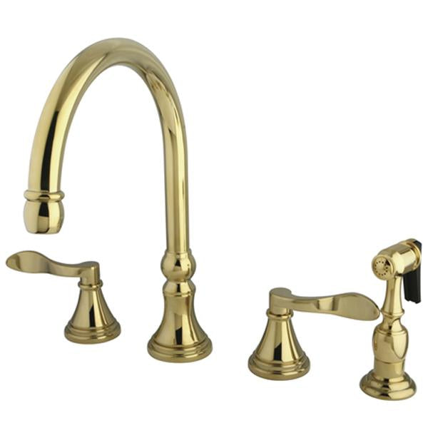 Kingston Brass Nu French Double Handle 8" Deck Mount Kitchen Faucet with Brass Sprayer-Kitchen Faucets-Free Shipping-Directsinks.