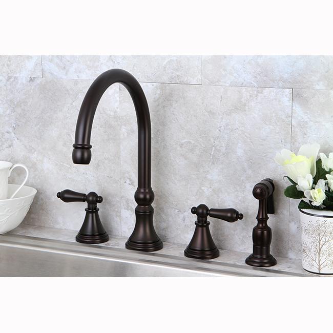 Kingston Brass Governor 8" Deck Mount Kitchen Faucet with Brass Sprayer-Kitchen Faucets-Free Shipping-Directsinks.