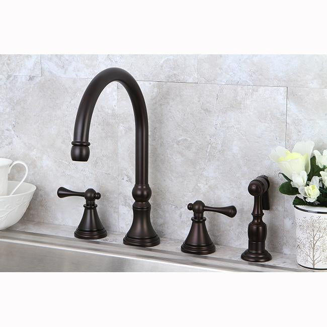 Kingston Brass Governor 8" Deck Mount Kitchen Faucet with Brass Sprayer and Lever Handle-Kitchen Faucets-Free Shipping-Directsinks.