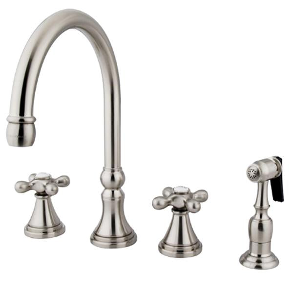 Kingston Brass Governor 8" Deck Mount Kitchen Faucet with Brass Sprayer and Cross Handle-Kitchen Faucets-Free Shipping-Directsinks.