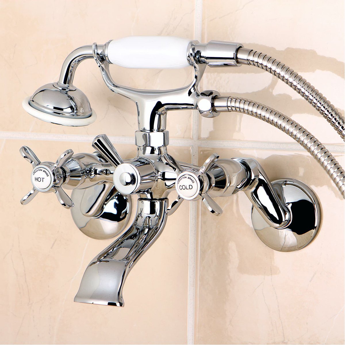 Kingston Brass Essex 2-Handle Wall Mount Clawfoot Tub Faucet with Hand Shower