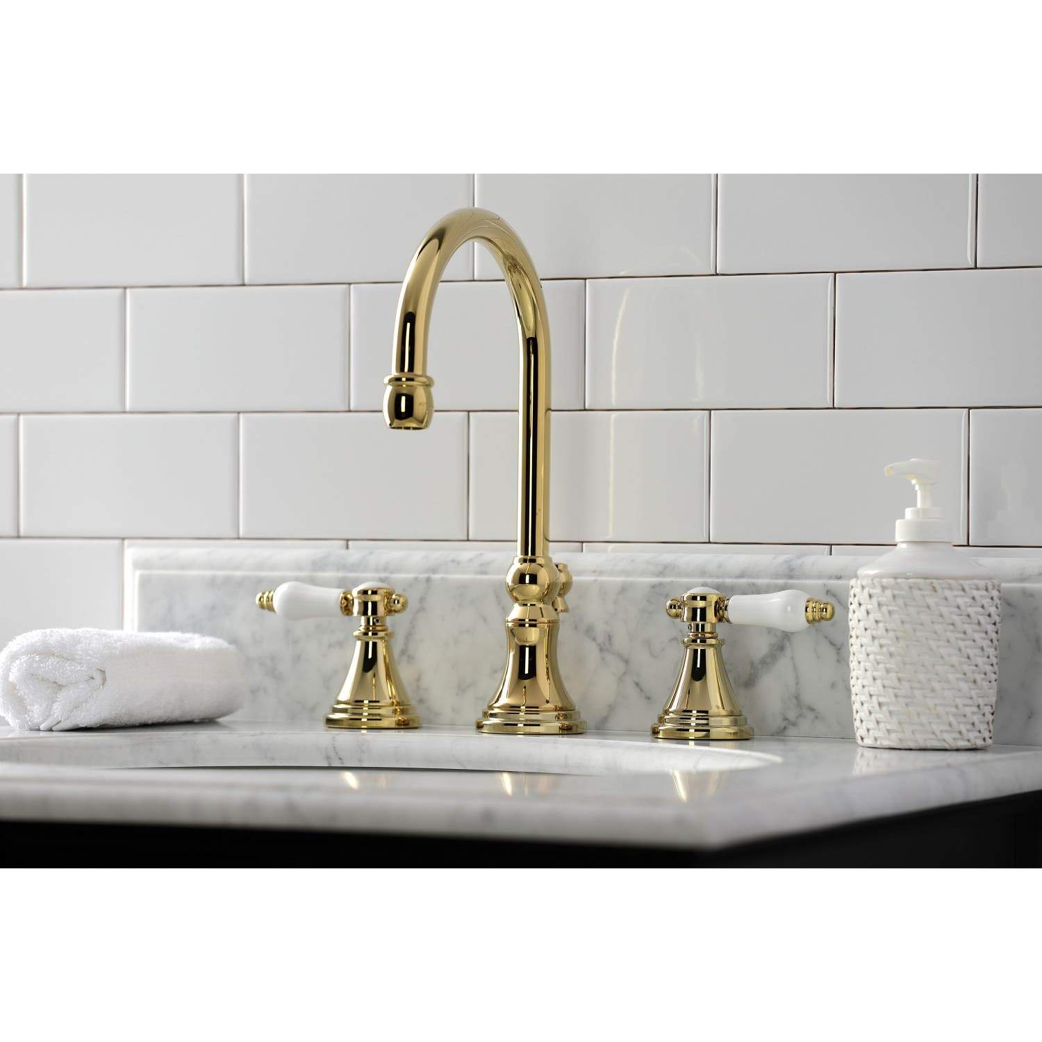 Kingston Brass KS298XBPL-P Bel Air Widespread Bathroom Faucet with Brass Pop-Up