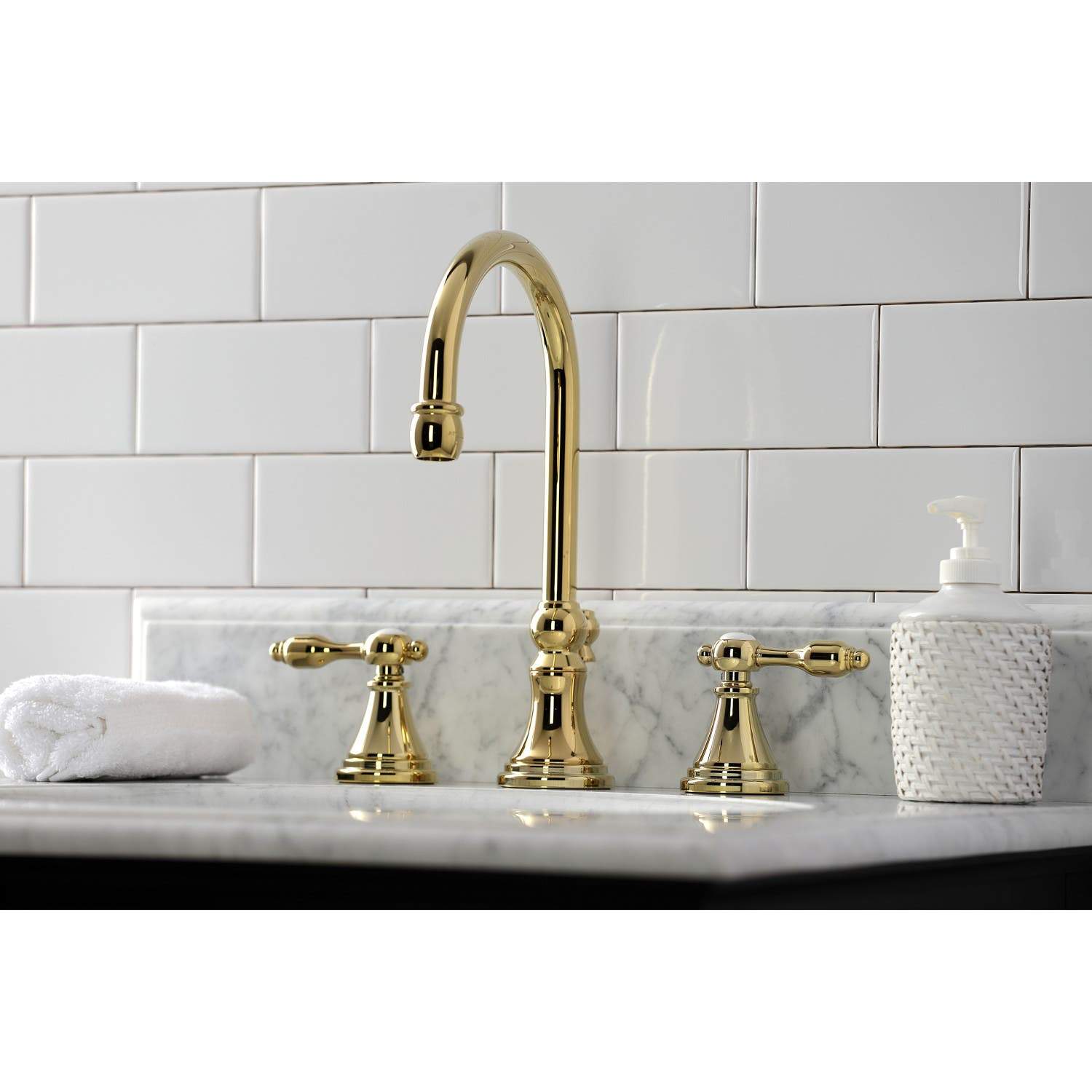 Kingston Brass KS298XTAL-P Tudor Widespread Bathroom Faucet with Brass Pop-Up
