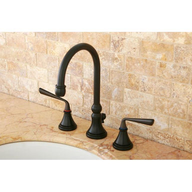 Kingston Brass Silver Sage 8" to 16" Widespread Two Handle Lavatory Faucet with Brass Pop-up-Bathroom Faucets-Free Shipping-Directsinks.
