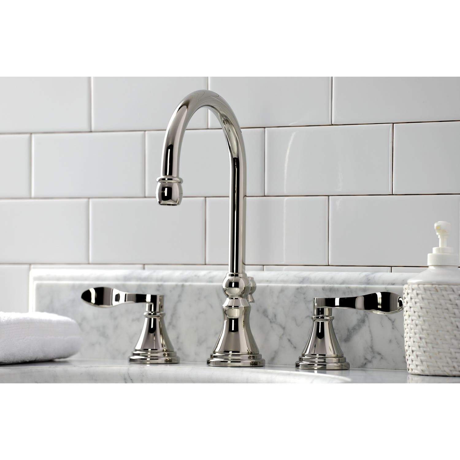 Kingston Brass KS298XDFL-P NuFrench Widespread Bathroom Faucet with Brass Pop-Up